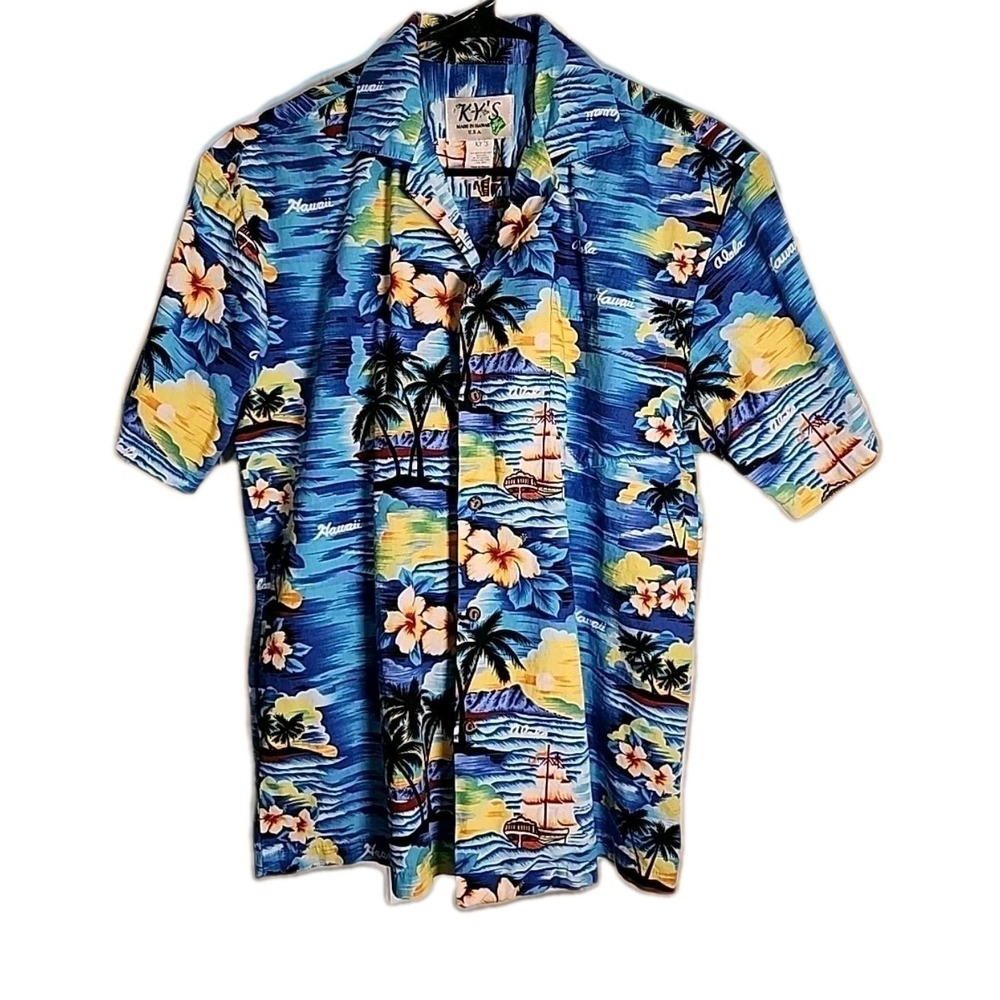 Vintage KY'S Men's Small Hawaiian Made 100% Cotton 40" Chest Retro Cool Beach
